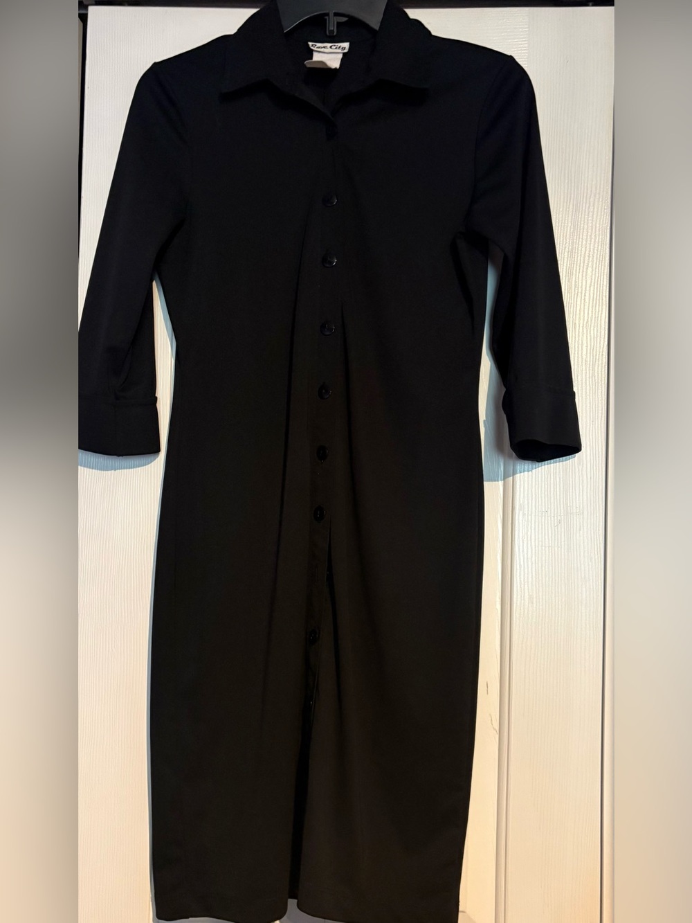rave Black Midi Button-Front Shirt Dress